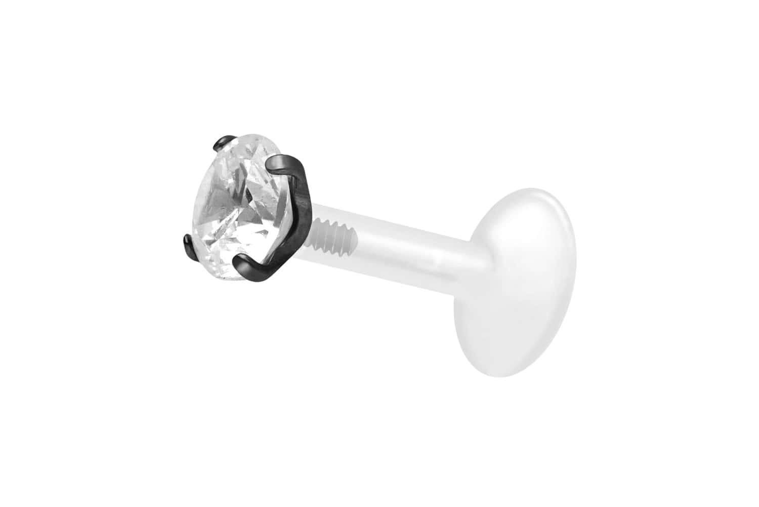 PTFE Labret Piercing mit Innengewinde + Titan-Aufsatz EINGEFASSTER KRISTALL
